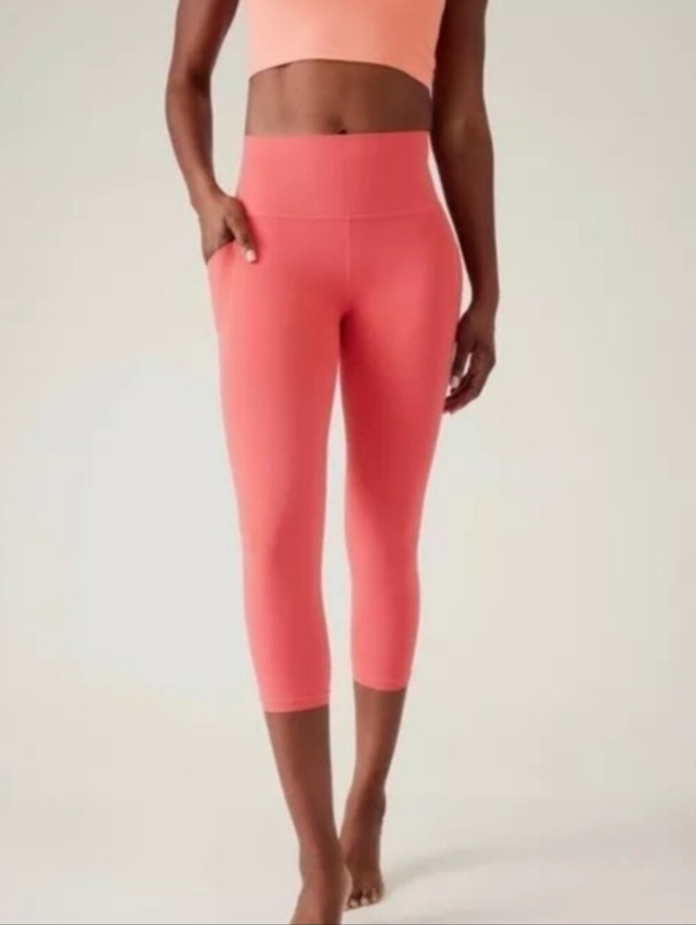 ATHLETA 2X Salutation Stash Pocket II Capri Leggings New Coral Petal Pink